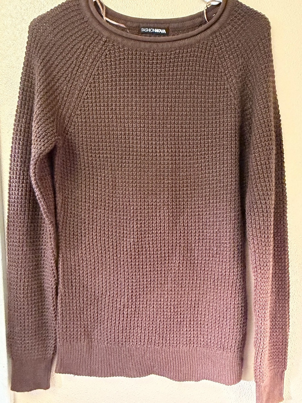 Fashion Nova Women’s Taupe Crewneck Waffle Knit Sweater